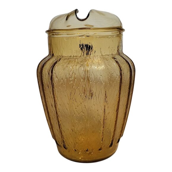 Vintage Anchor Hocking Honey Gold Sprucewood Ribbed Pitcher with Ice Lip - Picture 2 of 7